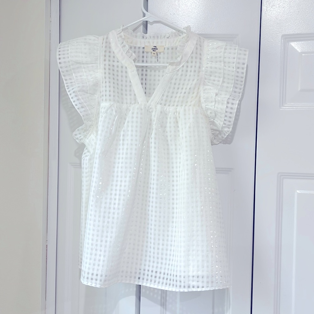 Red Dress Boutique white short sleeve ruffle blouse